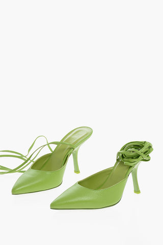Textured Leather JEN Lace-up Slingback Pumps 10cm