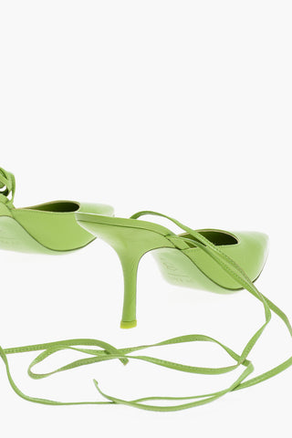 Textured Leather JEN Lace-up Slingback Pumps 10cm