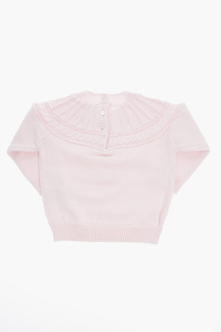 Cotton and Cashmere Crew-neck Sweather with Ribbed Detail and Embossed Logo