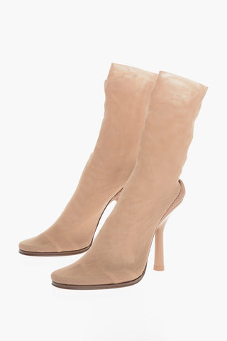 Solid Color GENNIE Sock Boots with Semi-Sheer Upper Heel 13cm