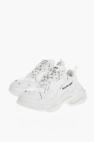 Faux Leather Low Sneakers with All-Over Logo