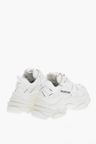 Faux Leather Low Sneakers with All-Over Logo
