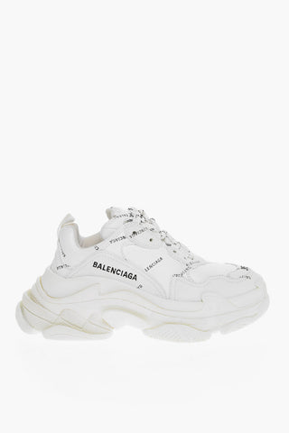 Faux Leather Low Sneakers with All-Over Logo