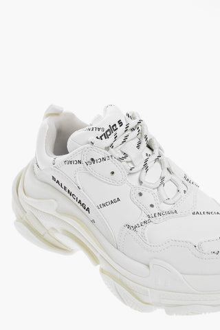 Faux Leather Low Sneakers with All-Over Logo
