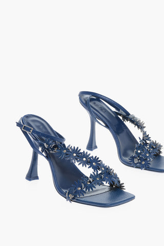 Leather POPPY Ankle-Strap Sandals with Flowers Embellishment 11cm