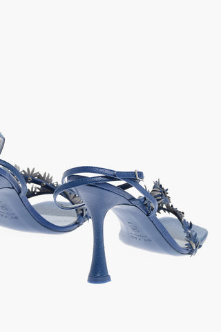 Leather POPPY Ankle-Strap Sandals with Flowers Embellishment 11cm