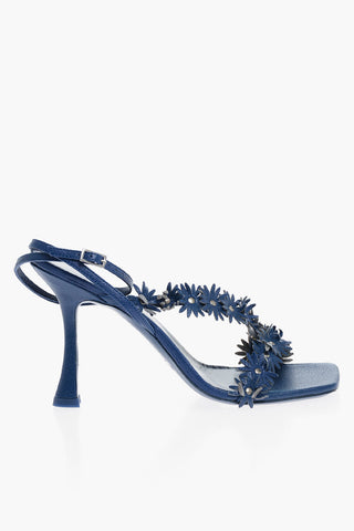 Leather POPPY Ankle-Strap Sandals with Flowers Embellishment 11cm