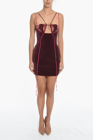 Velvet Bodycon Dress with Tulle Details