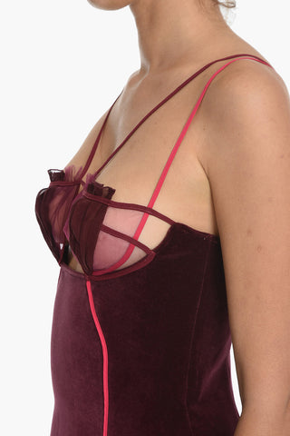 Velvet Bodycon Dress with Tulle Details
