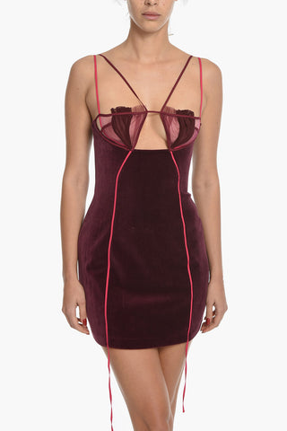 Velvet Bodycon Dress with Tulle Details