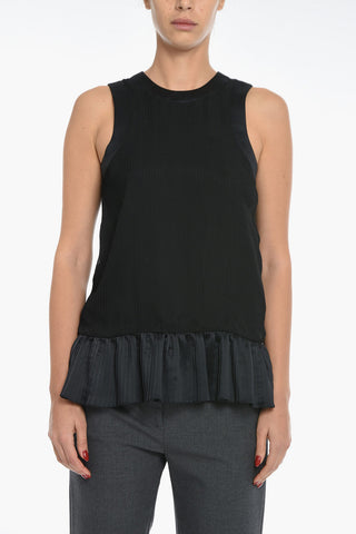 Pleated Chiffon Tank Top with Cut-out Detail