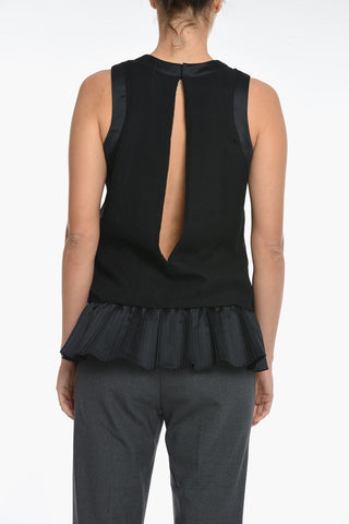 Pleated Chiffon Tank Top with Cut-out Detail