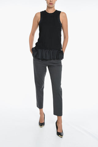 Pleated Chiffon Tank Top with Cut-out Detail