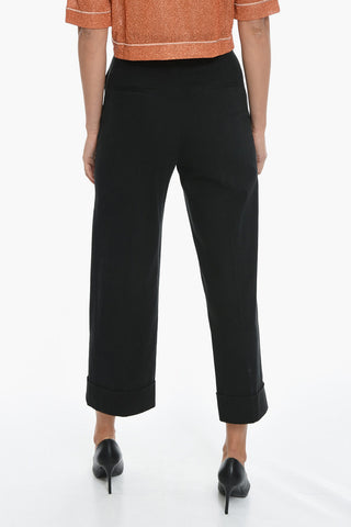 Cotton-twill High-waisted Baggy Pants