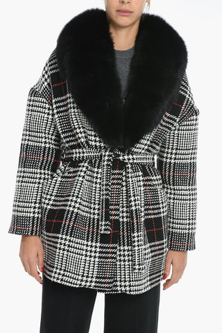 Wool-tweed MONIQUE Coat with Fox-furred Collar