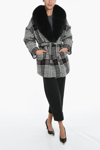 Wool-tweed MONIQUE Coat with Fox-furred Collar