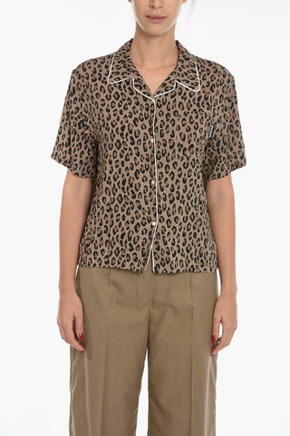 Camicia Bowling con Motivo Leopardato e Bottoni a Pressione