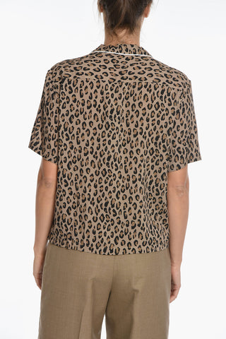 Camicia Bowling con Motivo Leopardato e Bottoni a Pressione