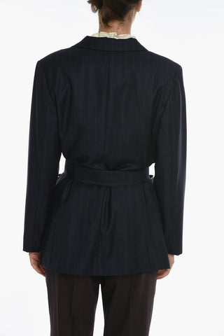 Pinstriped Single Breasted Blazer With Rhinestone Detailing
