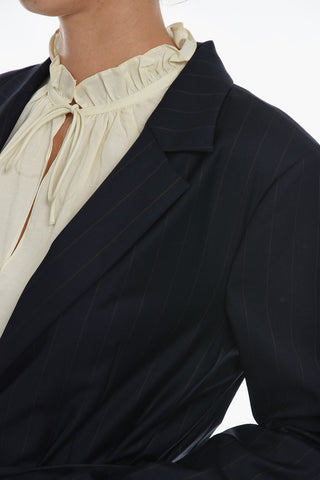 Pinstriped Single Breasted Blazer With Rhinestone Detailing