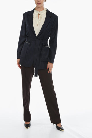 Pinstriped Single Breasted Blazer With Rhinestone Detailing