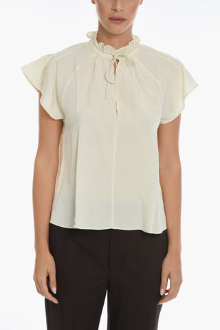 Linen Blend KAROOKH Tie Neck Blouse with Ruffles