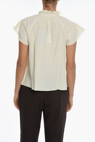 Linen Blend KAROOKH Tie Neck Blouse with Ruffles