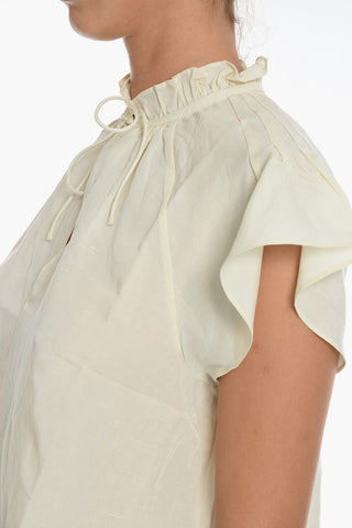 Linen Blend KAROOKH Tie Neck Blouse with Ruffles