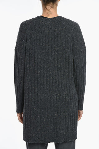 Ribbed Wool Blend Cardigan with Asymmetric Design
