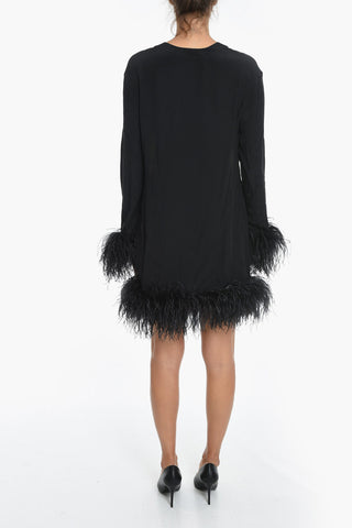 V-neck Silk Dress with Feathered Edges