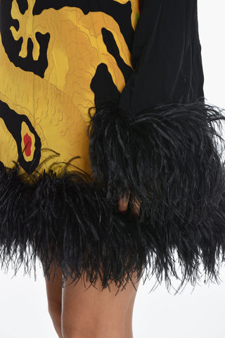V-neck Silk Dress with Feathered Edges