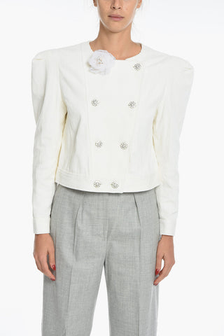 Corduroy Double Breasted Crop Jacket with Jewel-Buttons