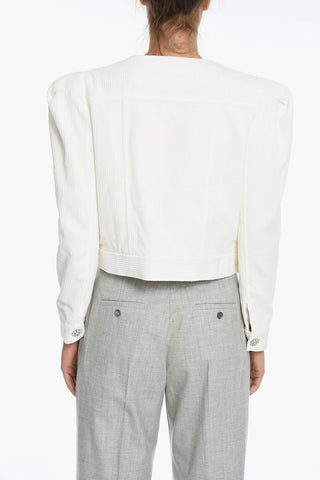 Corduroy Double Breasted Crop Jacket with Jewel-Buttons