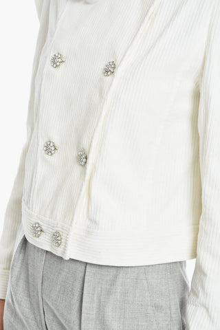 Corduroy Double Breasted Crop Jacket with Jewel-Buttons