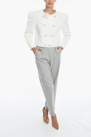 Corduroy Double Breasted Crop Jacket with Jewel-Buttons