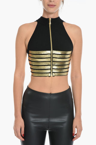 Metallized Stripe print Cropped Top