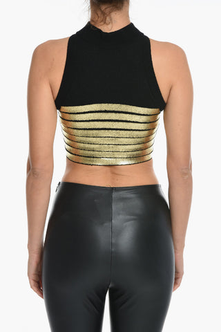 Metallized Stripe print Cropped Top