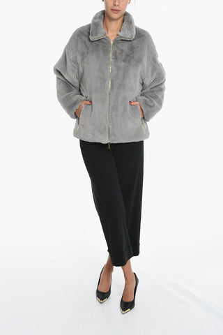 Eco-fur Short Coat with Front Zip