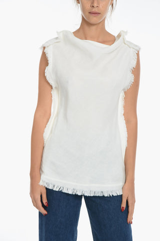 Tank Top con Spacchi Laterali e Bordi Sfrangiati