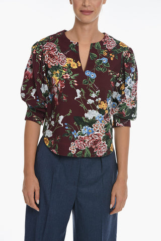 Floral Print Puff Sleeves Blouse