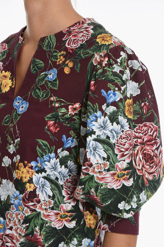 Floral Print Puff Sleeves Blouse