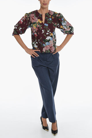 Floral Print Puff Sleeves Blouse