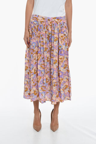 Floral Motif Flared Skirt with 2 Pockets and Back Zip