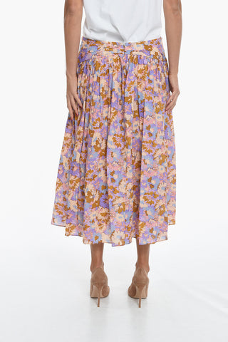 Floral Motif Flared Skirt with 2 Pockets and Back Zip