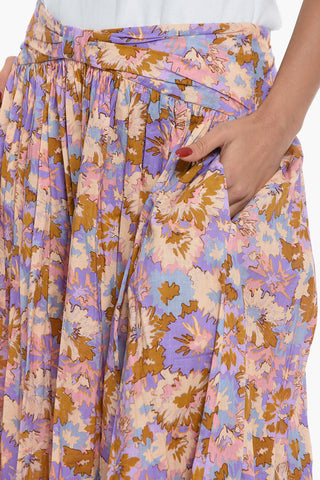 Floral Motif Flared Skirt with 2 Pockets and Back Zip