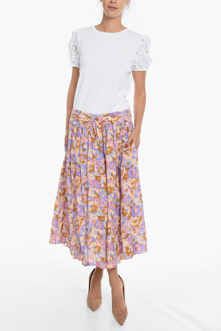 Floral Motif Flared Skirt with 2 Pockets and Back Zip