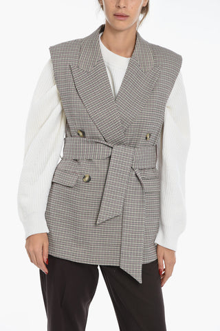 Houndstooth Motif EMIA Double Breast Jacket with Belt