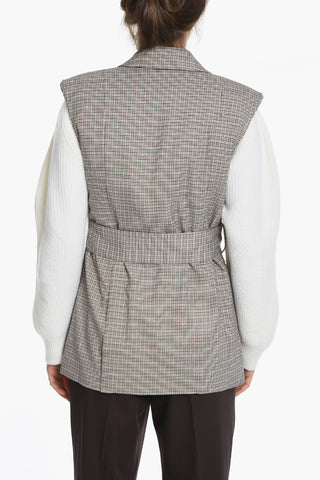 Houndstooth Motif EMIA Double Breast Jacket with Belt