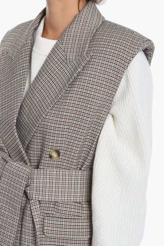 Houndstooth Motif EMIA Double Breast Jacket with Belt