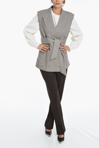 Houndstooth Motif EMIA Double Breast Jacket with Belt